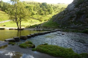 The stepping stones crossing the River Dove provide an image that is almost a trademark view of Dovedale