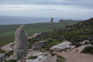 Pillar beside path and first view of 